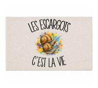 Planetee Tapis Les escargots C'est la Vie | Coton 725 g/m² 61 × 40 cm Lavable en Machine | Salle de Bain, WC ou Cuisine | Cadeau Amoureux de la Nature Anniversaire Noël