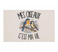 Planetee Tapis Mes Oiseaux C'est ma Vie C'est La Vie | Coton 725 g/m² 61 × 40 cm Lavable en Machine | Salle de Bain, WC ou Cuisine | Cadeau Passionné et Passionnée d'oiseaux Anniversaire Noël