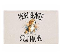 Planetee Tapis Mon Beagle C'est ma Vie C'est La Vie | Coton 725 g/m² 61 × 40 cm Lavable en Machine | Salle de Bain, WC ou Cuisine | Cadeau Propriétaire Chien Anniversaire Noël
