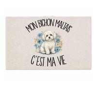Planetee Tapis Mon Bichon Maltais C'est ma Vie C'est La Vie | Coton 725 g/m² 61 × 40 cm Lavable en Machine | Salle de Bain, WC ou Cuisine | Cadeau Propriétaire Chien Anniversaire Noël