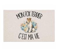 Planetee Tapis Mon Fox Terrier C'est ma Vie C'est La Vie | Coton 725 g/m² 61 × 40 cm Lavable en Machine | Salle de Bain, WC ou Cuisine | Cadeau Propriétaire Chien Anniversaire Noël