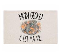 Planetee Tapis Mon Gecko C'est ma Vie C'est La Vie | Coton 725 g/m² 61 × 40 cm Lavable en Machine | Salle de Bain, WC ou Cuisine | Cadeau Terrariophile Anniversaire Noël