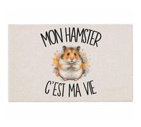 Planetee Tapis Mon Hamster C'est ma Vie C'est La Vie | Coton 725 g/m² 61 × 40 cm Lavable en Machine | Salle de Bain, WC ou Cuisine | Cadeau Propriétaire Hamster Anniversaire Noël
