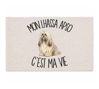 Planetee Tapis Mon Lhassa Apso C'est ma Vie C'est La Vie | Coton 725 g/m² 61 × 40 cm Lavable en Machine | Salle de Bain, WC ou Cuisine | Cadeau Propriétaire Chien Anniversaire Noël