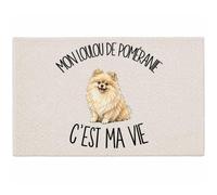Planetee Tapis Mon Loulou de Poméranie C'est ma Vie C'est La Vie | Coton 725 g/m² 61 × 40 cm Lavable en Machine | Salle de Bain, WC ou Cuisine | Cadeau Propriétaire Chien Anniversaire Noël