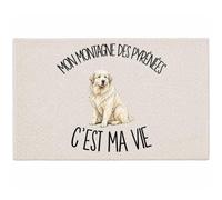 Planetee Tapis Mon Montagne des Pyrénées C'est ma Vie C'est La Vie | Coton 725 g/m² 61 × 40 cm Lavable en Machine | Salle de Bain, WC ou Cuisine | Cadeau Propriétaire Chien Anniversaire Noël