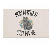 Planetee Tapis Mon Nebelung C'est ma Vie C'est La Vie | Coton 725 g/m² 61 × 40 cm Lavable en Machine | Salle de Bain, WC ou Cuisine | Cadeau Propriétaire Chat Anniversaire Noël