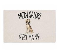 Planetee Tapis Mon Saluki C'est ma Vie C'est La Vie | Coton 725 g/m² 61 × 40 cm Lavable en Machine | Salle de Bain, WC ou Cuisine | Cadeau Propriétaire Chien Anniversaire Noël