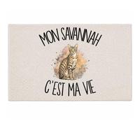 Planetee Tapis Mon Savannah C'est ma Vie C'est La Vie | Coton 725 g/m² 61 × 40 cm Lavable en Machine | Salle de Bain, WC ou Cuisine | Cadeau Propriétaire Chat Anniversaire Noël