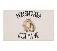 Planetee Tapis Mon Singapura C'est ma Vie C'est La Vie | Coton 725 g/m² 61 × 40 cm Lavable en Machine | Salle de Bain, WC ou Cuisine | Cadeau Propriétaire Chat Anniversaire Noël