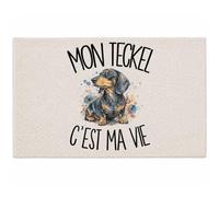 Planetee Tapis Mon Teckel C'est ma Vie C'est La Vie | Coton 725 g/m² 61 × 40 cm Lavable en Machine | Salle de Bain, WC ou Cuisine | Cadeau Propriétaire Chien Anniversaire Noël