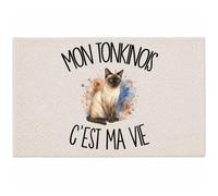 Planetee Tapis Mon Tonkinois C'est ma Vie C'est La Vie | Coton 725 g/m² 61 × 40 cm Lavable en Machine | Salle de Bain, WC ou Cuisine | Cadeau Propriétaire Chat Anniversaire Noël