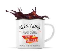 Planetee Tasse Alexandra géniale sans faire exprès 360 ml | Mug Émaillé Métallique | Idée Cadeau Humour Collègue Travail Famille Anniversaire Noël