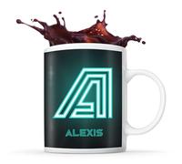 Planetee Tasse Alexis Lettre Neon | Mug Céramique | Idée Cadeau Prénom Gamer Geek Futuriste Moderne Anniversaire Oncle Parrain Beau Papa Collègue Départ Retraite Noël