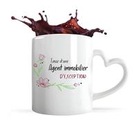 Planetee Tasse anse Coeur Agent immobilier d'exception Femme | Mug avec anse en forme de Coeur | Idée Cadeau Collègue Travail Retraite