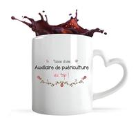 Planetee Tasse anse Coeur Auxiliaire de puériculture au Top Femme | Mug avec anse en forme de Coeur | Idée Cadeau Collègue Travail Retraite