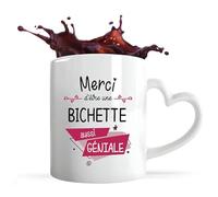 Planetee Tasse anse Coeur Bichette Géniale | Mug avec anse en forme de Coeur | Idée Cadeau Anniversaire Noël Saint Valentin