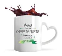 Planetee Tasse anse Coeur Cheffe de cuisine Inoubliable Femme | Mug avec anse en forme de Coeur | Idée Cadeau Collègue Travail Retraite