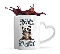 Planetee Tasse anse Coeur Christophe Panda Café | Mug avec anse en forme de Coeur | Idée Cadeau Humour Collègue Travail Famille Anniversaire Noël