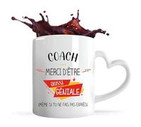 Planetee Tasse anse Coeur Coach géniale sans faire exprès | Mug avec anse en forme de Coeur | Idée Cadeau Humour Collègue Travail Famille Anniversaire Noël