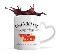 Planetee Tasse anse Coeur Gwendoline géniale sans faire exprès | Mug avec anse en forme de Coeur | Idée Cadeau Humour Collègue Travail Famille Anniversaire Noël