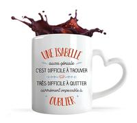 Planetee Tasse anse Coeur Isabelle aussi géniale | Mug avec anse en forme de Coeur | Idée Cadeau Prénom Surnom Nom de Famille Humour Collègue Travail Anniversaire Noël