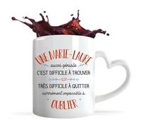 Planetee Tasse anse Coeur Marie-Laure aussi géniale | Mug avec anse en forme de Coeur | Idée Cadeau Prénom Surnom Nom de Famille Humour Collègue Travail Anniversaire Noël