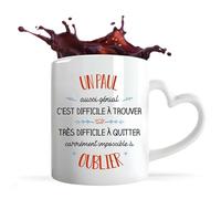 Planetee Tasse anse Coeur Paul aussi génial | Mug avec anse en forme de Coeur | Idée Cadeau Prénom Surnom Nom de Famille Humour Collègue Travail Anniversaire Noël