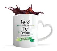 Planetee Tasse anse Coeur Prof Inoubliable Femme | Mug avec anse en forme de Coeur | Idée Cadeau Anniversaire Noël Saint Valentin