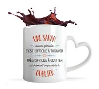 Planetee Tasse anse Coeur Sarah aussi géniale | Mug avec anse en forme de Coeur | Idée Cadeau Prénom Surnom Nom de Famille Humour Collègue Travail Anniversaire Noël