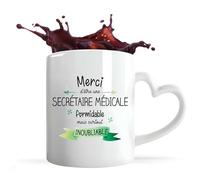 Planetee Tasse anse Coeur Secrétaire médicale Inoubliable Femme | Mug avec anse en forme de Coeur | Idée Cadeau Collègue Travail Retraite
