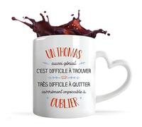 Planetee Tasse anse Coeur Thomas aussi génial | Mug avec anse en forme de Coeur | Idée Cadeau Prénom Surnom Nom de Famille Humour Collègue Travail Anniversaire Noël