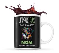 Planetee Tasse Berger Australien Adorable m'attend à la maison Prénom Nom Personnalisable - Mug Café Thé Idée Cadeau Personnalisé Homme Femme Original pour Propriétaire de Chiot