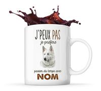 Planetee Tasse Berger Blanc Suisse Passer du temps Prénom Nom Personnalisable | Mug Café Thé Idée Cadeau Personnalisé Homme Femme Original pour propriétaire de chien
