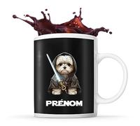 Planetee Tasse Bichon Maltais avec sabre laser Prénom Nom Personnalisable | Mug Café Thé Idée Cadeau Personnalisé Homme Femme Original pour propriétaire de chien
