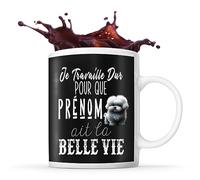 Planetee Tasse Bichon Maltais Je travaille dur Prénom Nom Personnalisable - Mug Café Thé Idée Cadeau Personnalisé Homme Femme Original pour Propriétaire de Chiot