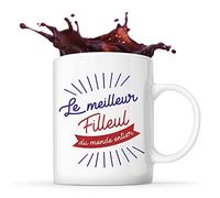 Planetee Tasse blanc Meilleur du Monde entier Filleul | Mug original idéal pour cadeau de noël et anniversaire