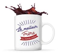 Planetee Tasse blanc Meilleur du Monde entier Frère | Mug original idéal pour cadeau de noël et anniversaire