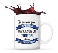 Planetee Tasse blanc Superhéros Tonton | Mug original pour oncle idéal pour cadeau de noël et anniversaire