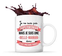 Planetee Tasse blanc Superwoman Belle-Maman | Mug original pour belle mère idéal pour cadeau de noël et anniversaire