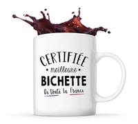 Planetee Tasse Blanche Certifiée meilleure Bichette | Idée Mug Cadeau Humour Collègue famille Femme Anniversaire Noël