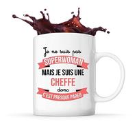 Planetee Tasse Blanche Cheffe Superwoman | Mug Café Thé Idée Cadeau Femme Humour Collègue famille Anniversaire Noël