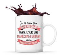 Planetee Tasse Blanche Maréchal Ferrant Superwoman | Mug Café Thé Idée Cadeau Femme Humour Collègue famille Anniversaire Noël