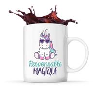 Planetee Tasse Blanche Responsable Magique Licorne | Idée Mug Cadeau Humour Collègue famille Femme Anniversaire Noël