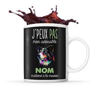 Planetee Tasse Border Collie Adorable m'attend à la maison Prénom Nom Personnalisable - Mug Café Thé Idée Cadeau Personnalisé Homme Femme Original pour Propriétaire de Chiot