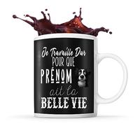 Planetee Tasse Border Collie Je travaille dur Prénom Nom Personnalisable - Mug Café Thé Idée Cadeau Personnalisé Homme Femme Original pour Propriétaire de Chiot