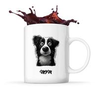 Planetee Tasse Border Collie style Cartoon Prénom Nom Personnalisable | Mug Café Thé Idée Cadeau Personnalisé Homme Femme Original pour propriétaire de chien
