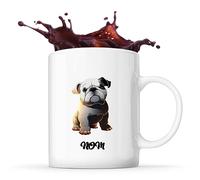 Planetee Tasse Bouledogue Anglais style Cartoon Prénom Nom Personnalisable | Mug Café Thé Idée Cadeau Personnalisé Homme Femme Original pour propriétaire de chien