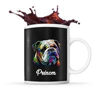 Planetee Tasse Bouledogue Anglais Style Pop Prénom Nom Personnalisable - Mug Café Thé Idée Cadeau Personnalisé Homme Femme Original pour Propriétaire de Chiot