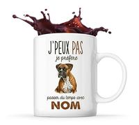 Planetee Tasse Boxer Passer du temps Prénom Nom Personnalisable | Mug Café Thé Idée Cadeau Personnalisé Homme Femme Original pour propriétaire de chien